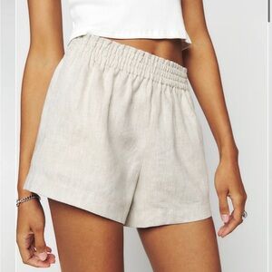 Reformation Cream Linen Mila Shorts
